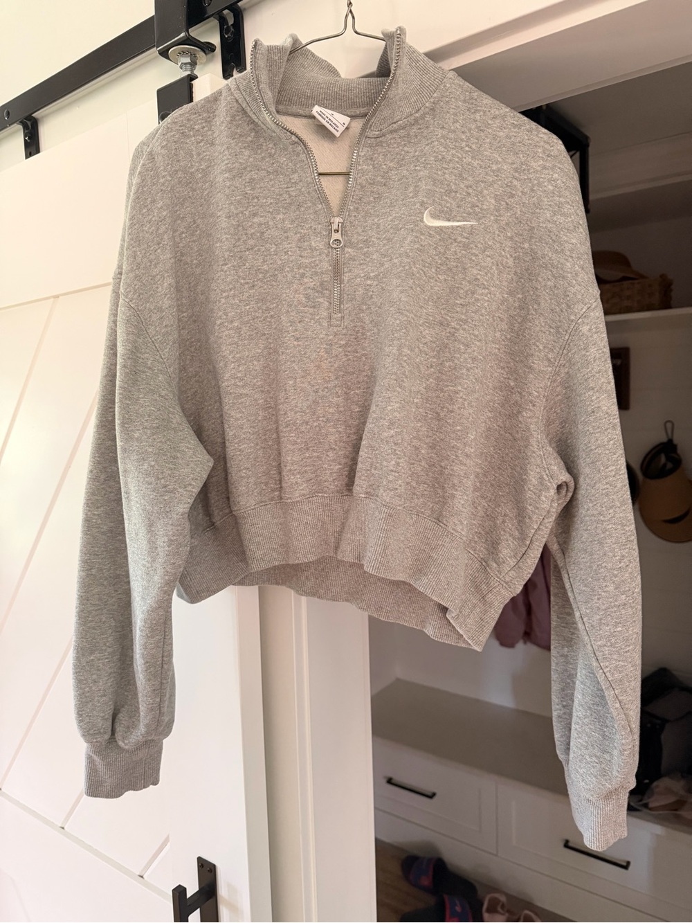 Nike Light Gray Cropped Half-Zip Sweatshirt